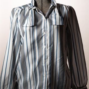 Vintage houndstooth shirt / Womens tie neck / portofino Shirt